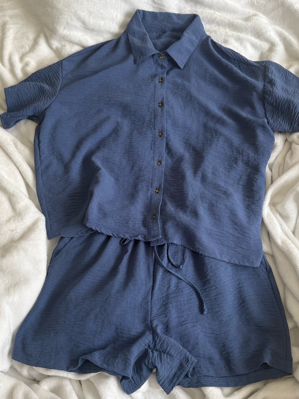 H&M Men's vacation matching set blue crepe linen polyester